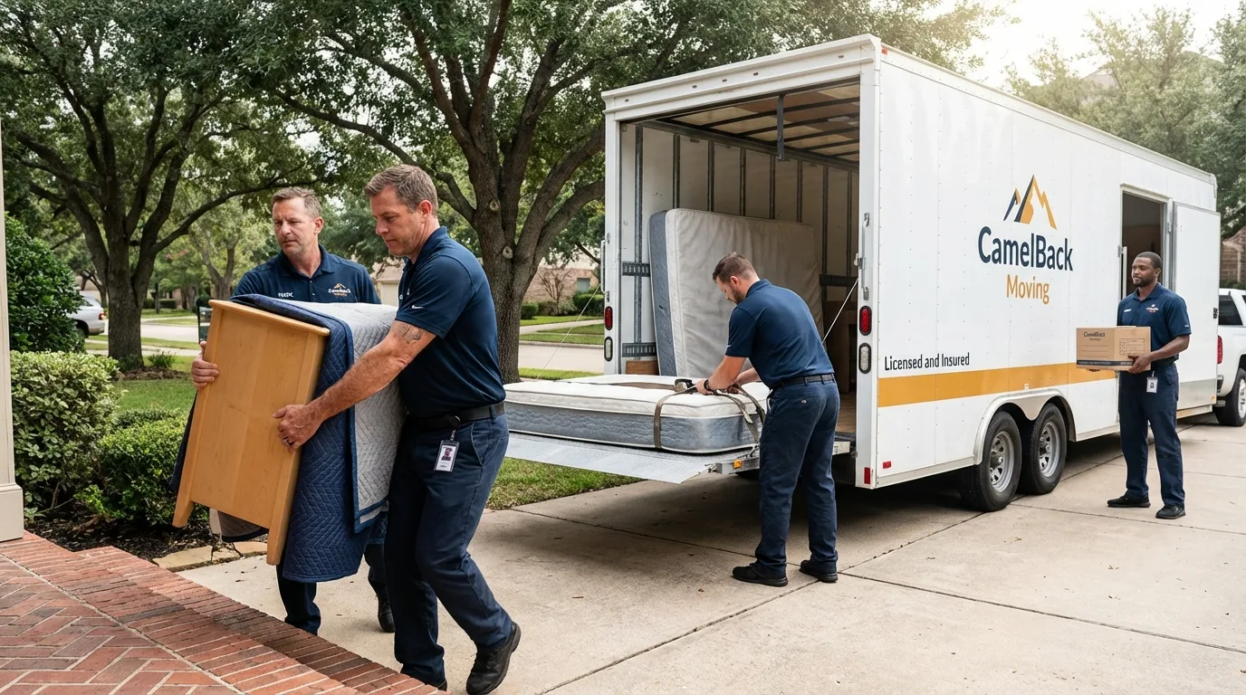 Crew loading residential truck for cross-state move from Cortland, OH
