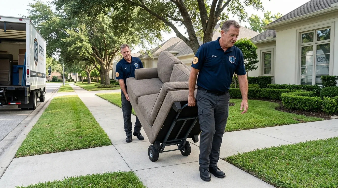 Local residential moving crew loading furniture in Cortland, OH